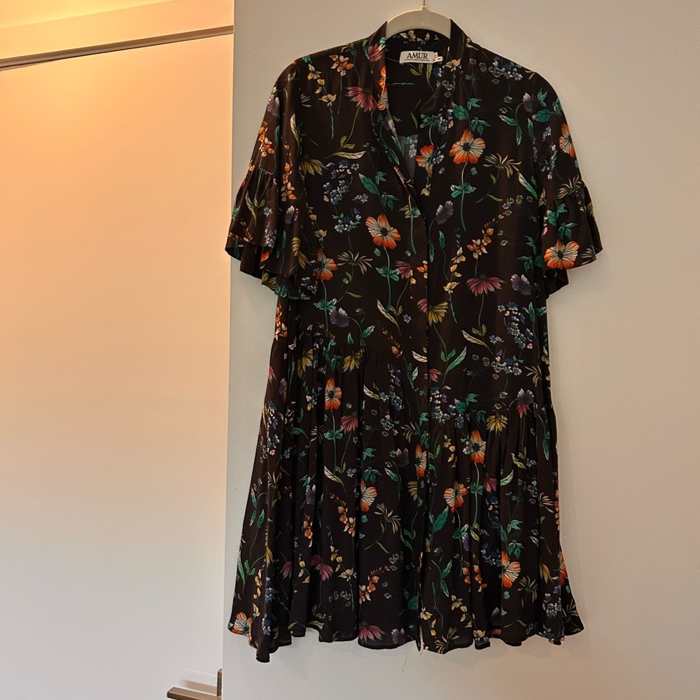 AMUR black pleated floral dress